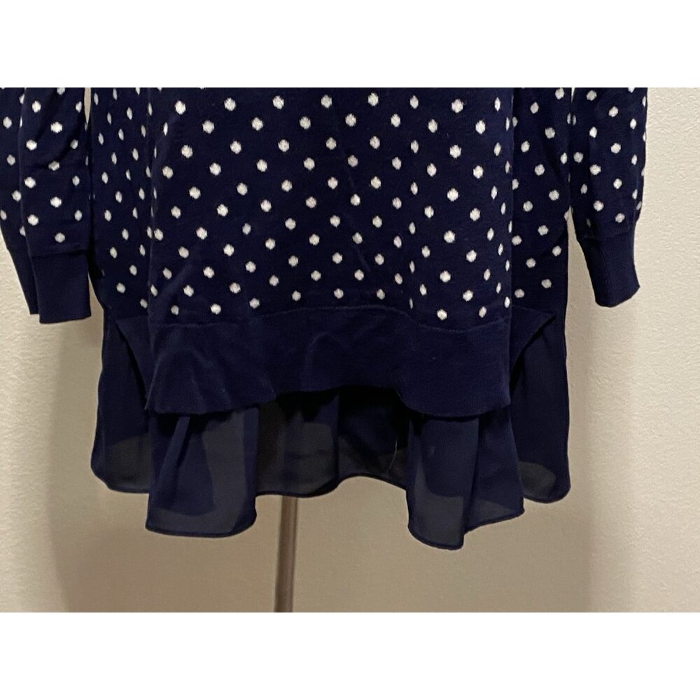 Chaps Womens Size 1X Sweater Polka Dot Navy Polyester Hem - Picture 3 of 10